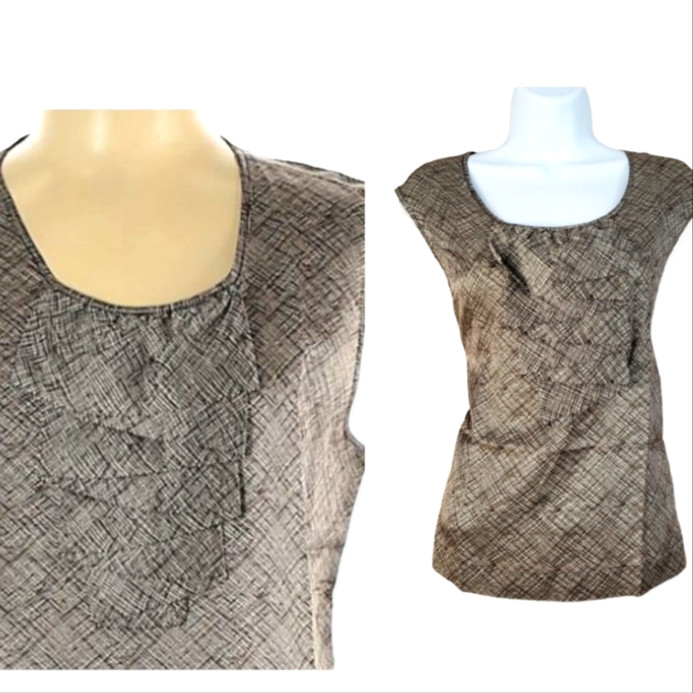 NWT Talbots brown abstract squares ruffled silk sleeveless blouse top Womens 16